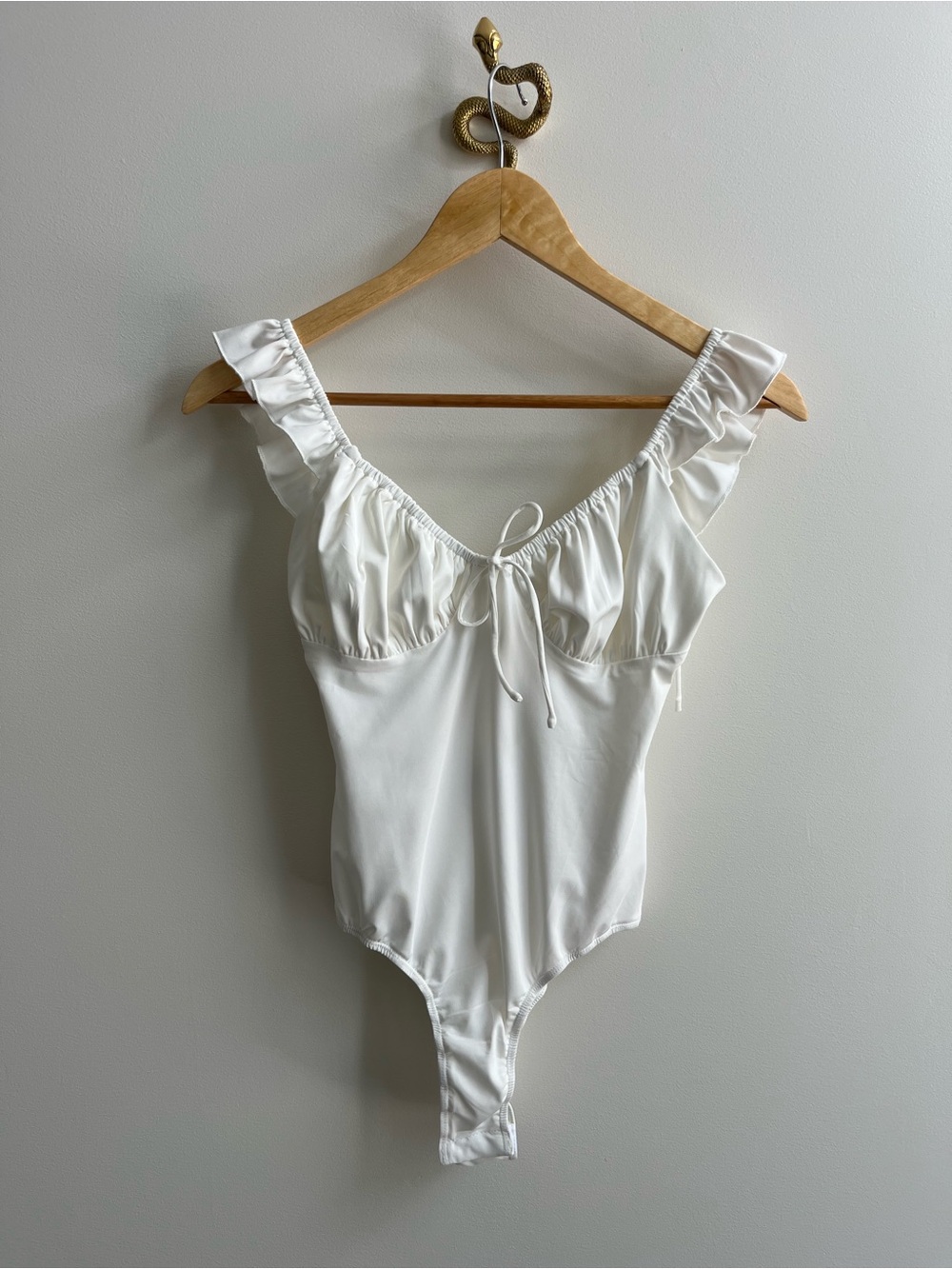Princess Polly Ruffle Strap Low Back Stretch Bodysuit White 2